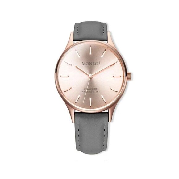 Rose Gold Watch with Charcoal Leather Strap New - Picture 1 of 6